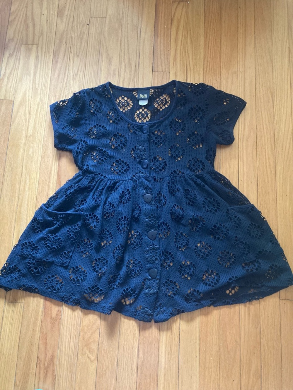 Dotti Vintage Black Crochet Short Sleeve See-Through Tunic Top